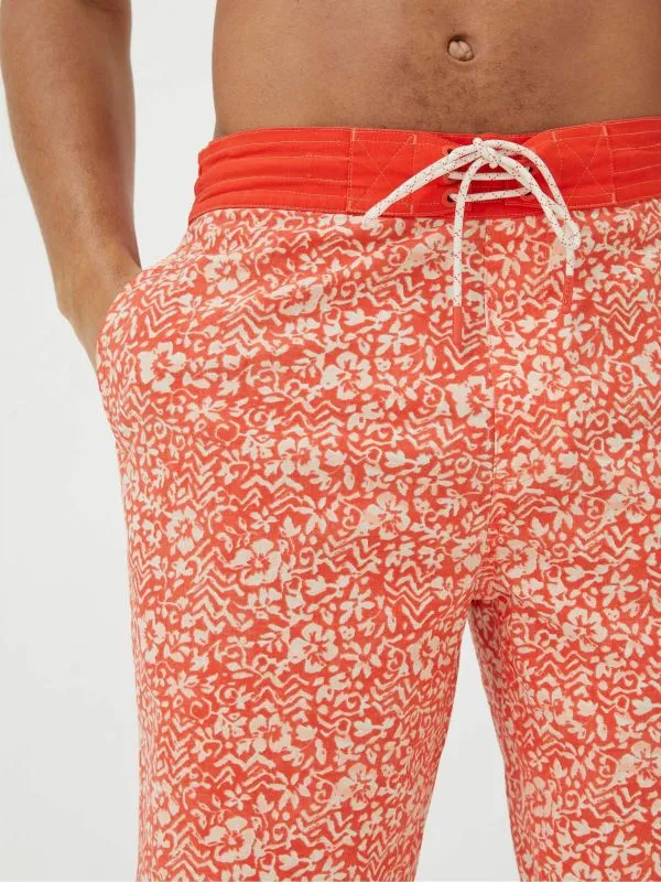Fat Face Swimwear Men Camber Orange Hibiscus Print Swim Shorts
