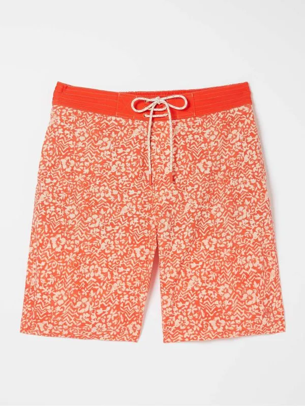 Fat Face Swimwear Men Camber Orange Hibiscus Print Swim Shorts