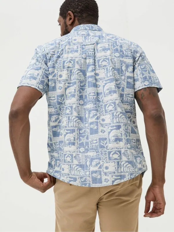 Fat Face Tall Collection Men Blue Short Sleeve Tile Print Shirt