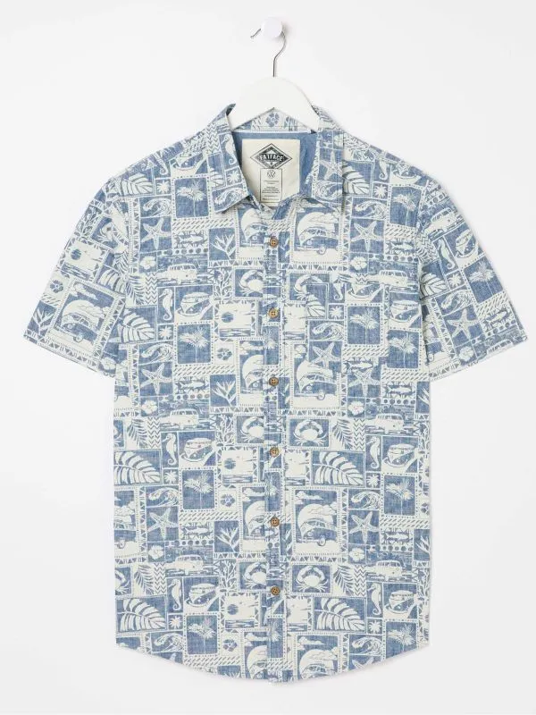 Fat Face Tall Collection Men Blue Short Sleeve Tile Print Shirt