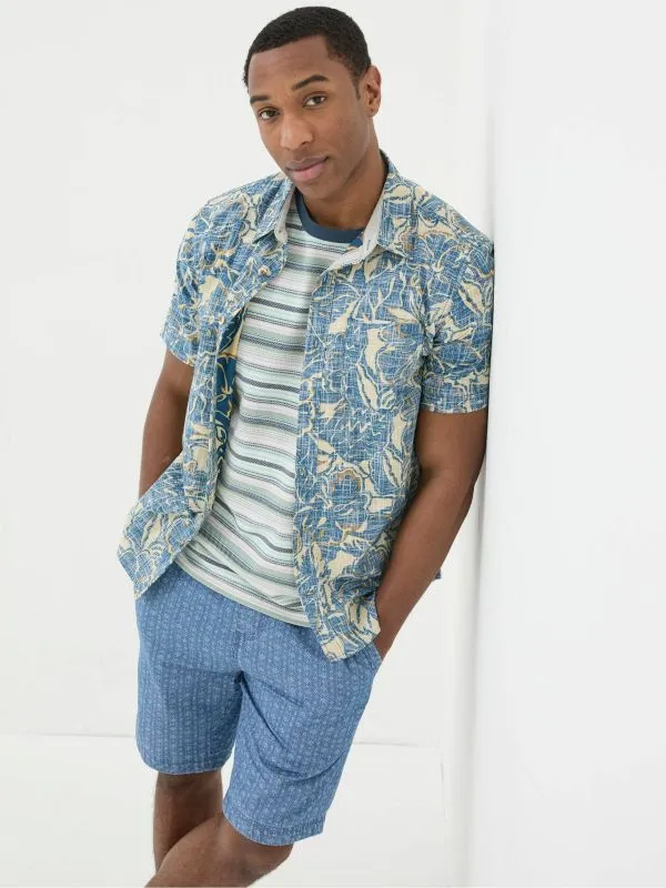 Fat Face Tall Collection Men Blue Vintage Tropical Print Shirt