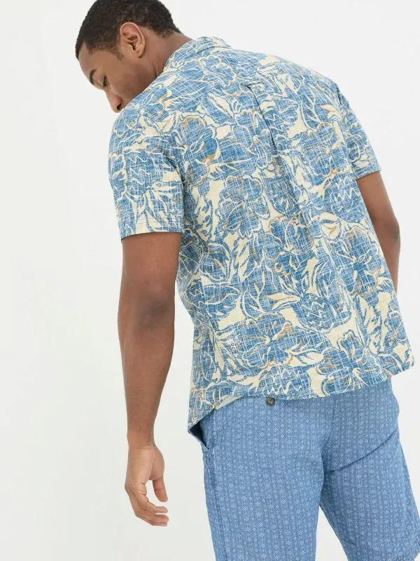 Fat Face Tall Collection Men Blue Vintage Tropical Print Shirt