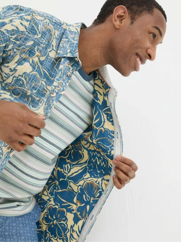 Fat Face Tall Collection Men Blue Vintage Tropical Print Shirt
