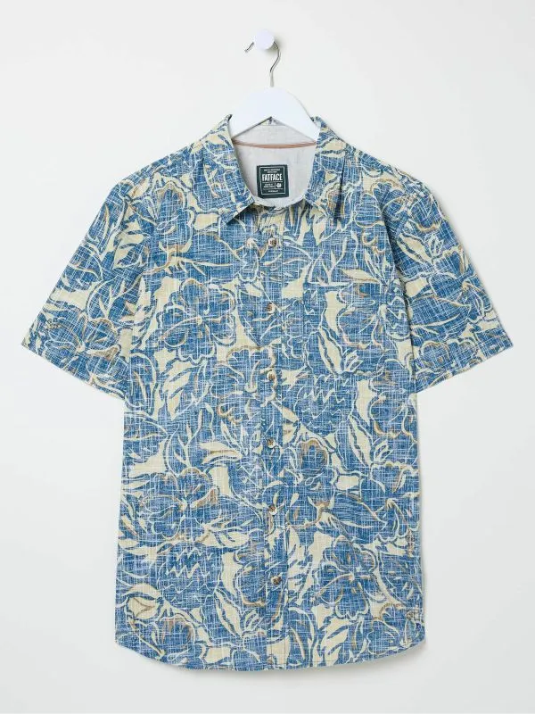 Fat Face Tall Collection Men Blue Vintage Tropical Print Shirt