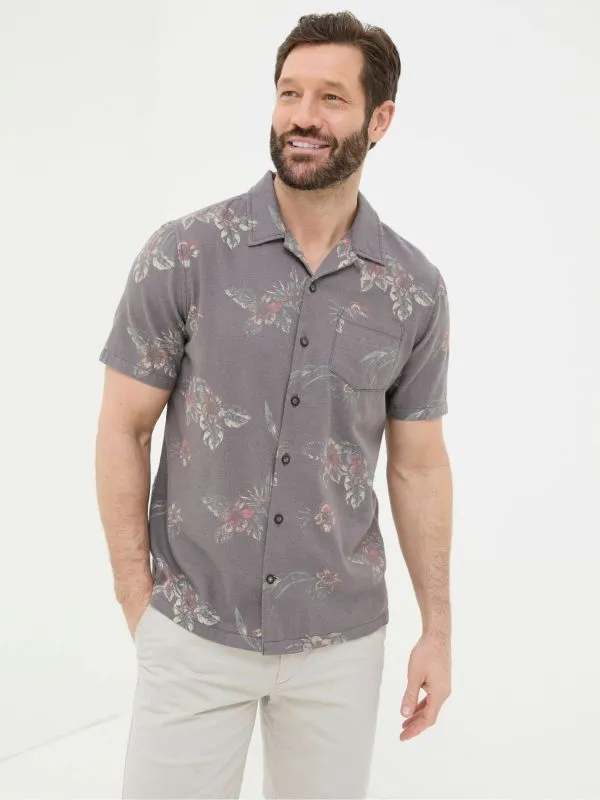 Fat Face Tall Collection Men Brown Short Sleeve Hibiscus Print Shirt