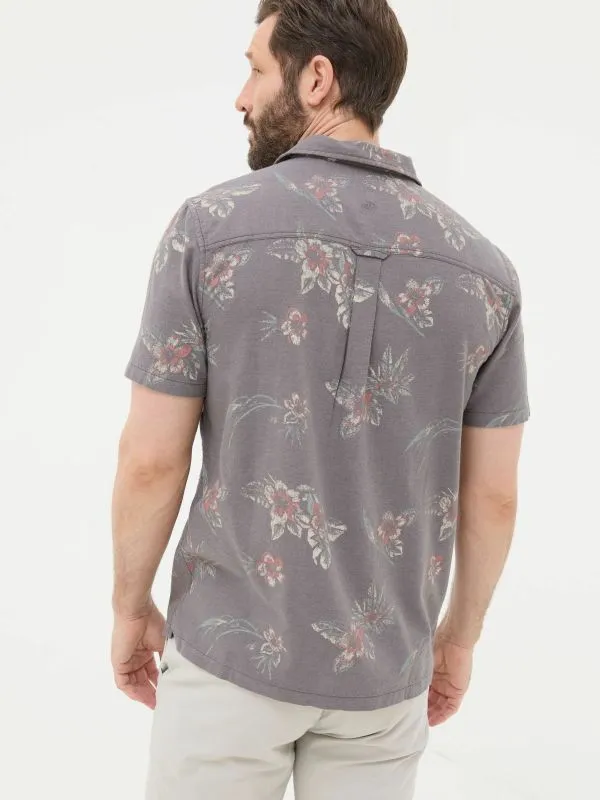Fat Face Tall Collection Men Brown Short Sleeve Hibiscus Print Shirt