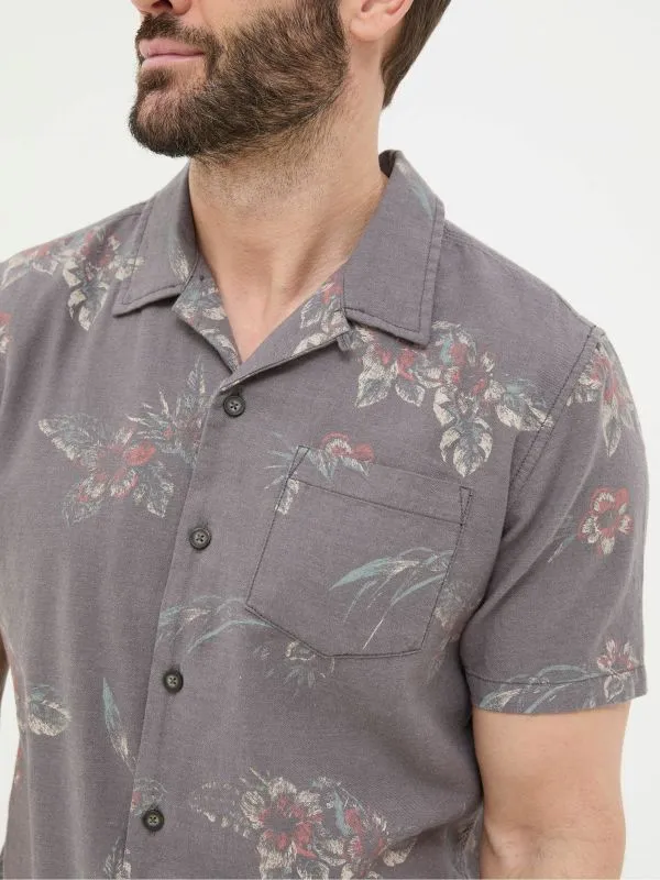 Fat Face Tall Collection Men Brown Short Sleeve Hibiscus Print Shirt