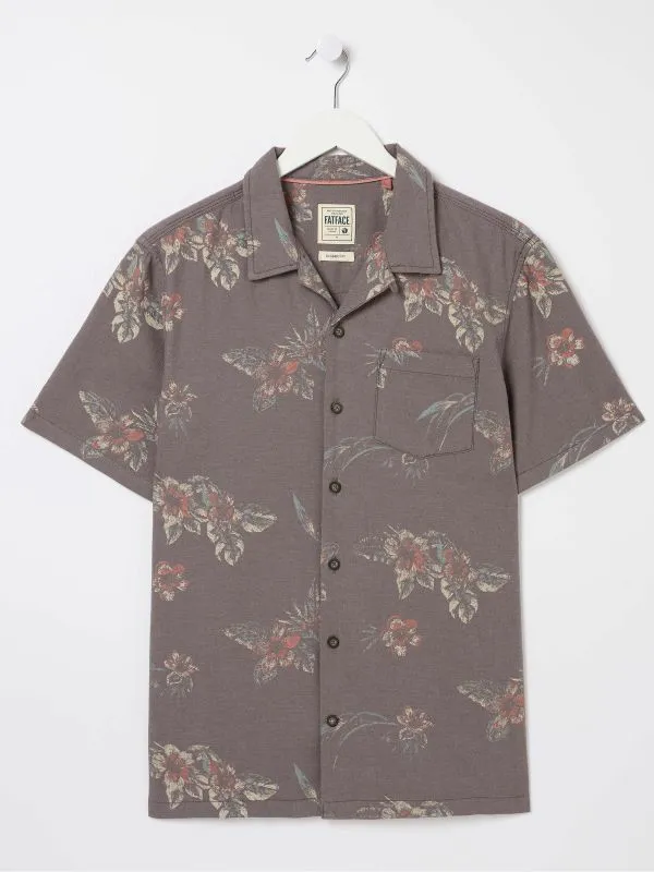 Fat Face Tall Collection Men Brown Short Sleeve Hibiscus Print Shirt