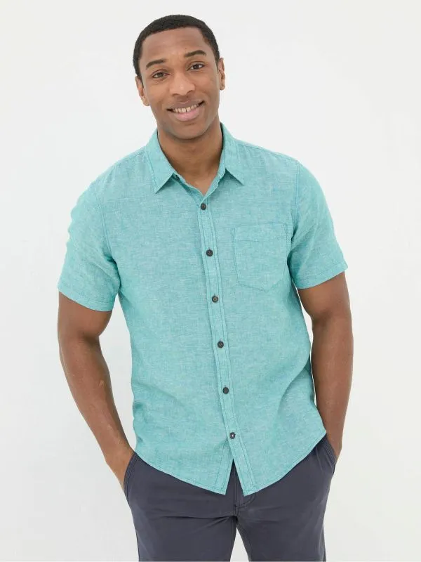 Fat Face Tall Collection Men Bugle Teal Green Linen Cotton Shirt