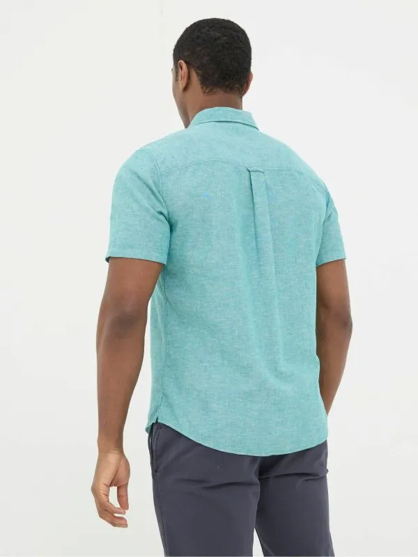 Fat Face Tall Collection Men Bugle Teal Green Linen Cotton Shirt