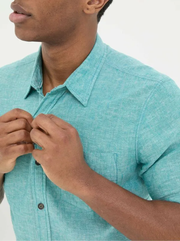 Fat Face Tall Collection Men Bugle Teal Green Linen Cotton Shirt