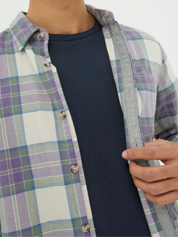 Fat Face Tall Collection Men Frensham Purple Check Shirt