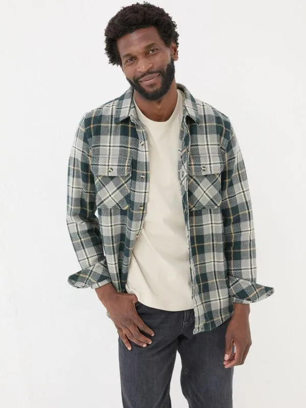 Fat Face Tall Collection Men Grey Long Sleeve Herringbone Rafety Check 100 Cotton Shirt