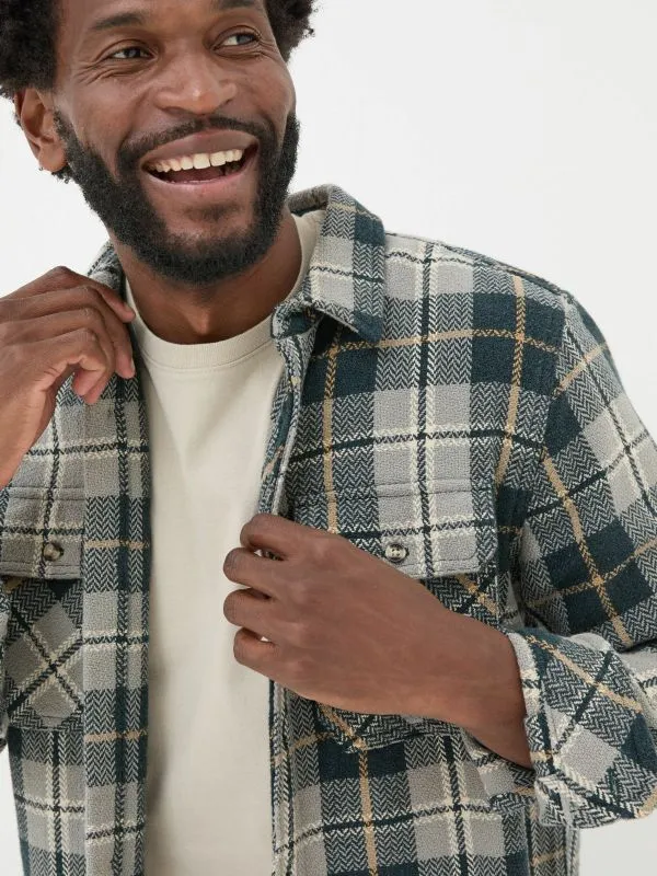 Fat Face Tall Collection Men Grey Long Sleeve Herringbone Rafety Check 100 Cotton Shirt
