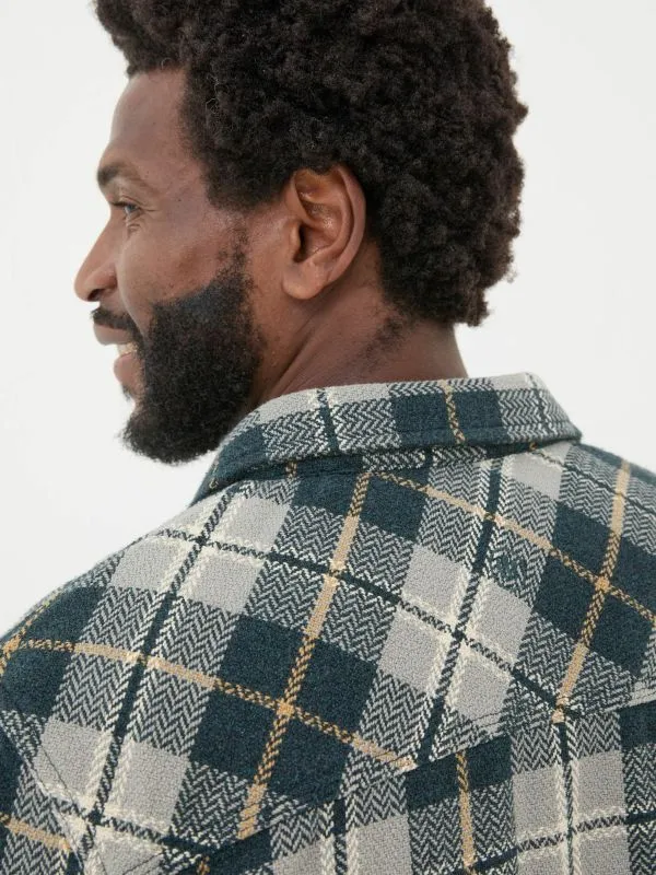 Fat Face Tall Collection Men Grey Long Sleeve Herringbone Rafety Check 100 Cotton Shirt