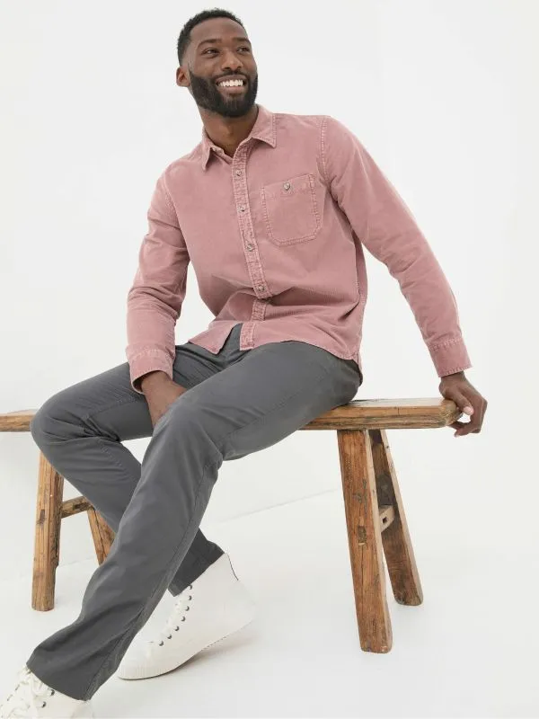 Fat Face Tall Collection Men Pink Long Sleeve Cord Shirt