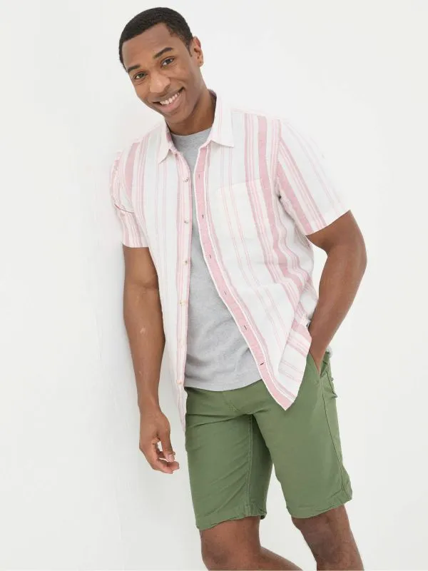 Fat Face Tall Collection Men Pink Short Sleeve Danby Stripe Shirt
