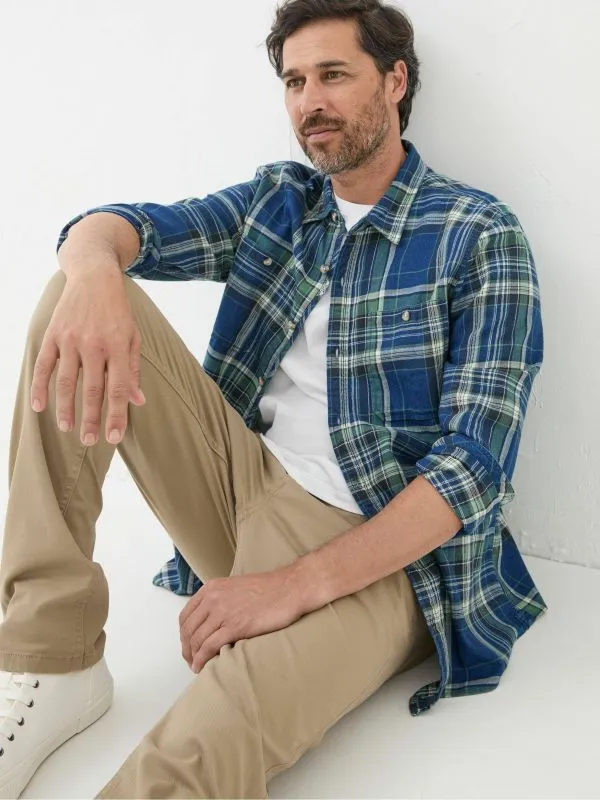 Fat Face Tall Collection Men Western BlueGreen 100 Cotton Long Sleeve Check Shirt