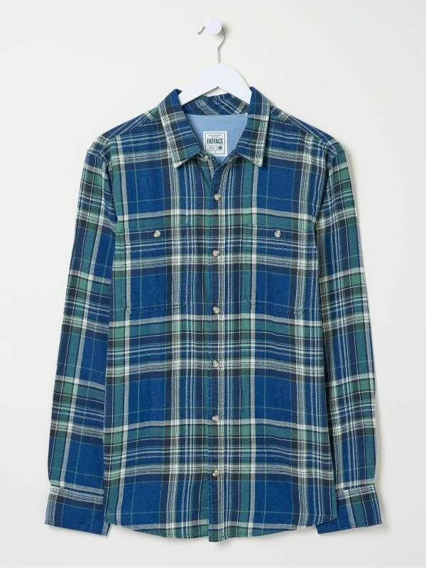 Fat Face Tall Collection Men Western BlueGreen 100 Cotton Long Sleeve Check Shirt