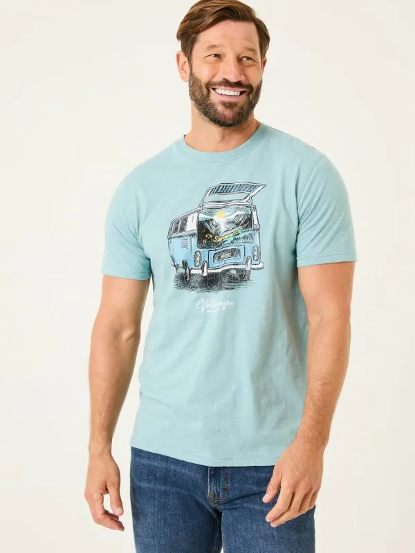 Fat Face Tops and TShirts Men Light Blue VW Camper Scene T Shirt