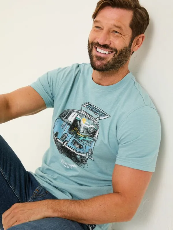 Fat Face Tops and TShirts Men Light Blue VW Camper Scene T Shirt