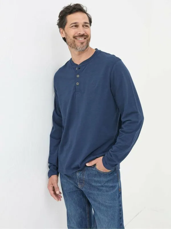 Fat Face Tops and TShirts Men Woodside Navy Blue Long Sleeve Henley T Shirt
