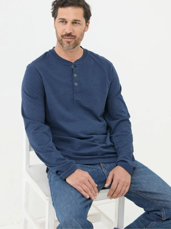 Fat Face Tops and TShirts Men Woodside Navy Blue Long Sleeve Henley T Shirt