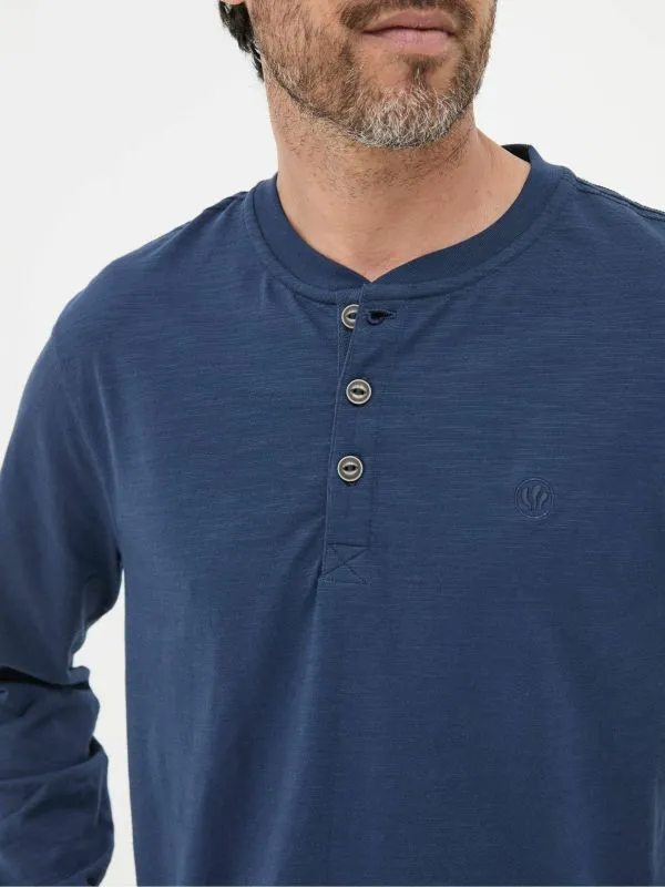 Fat Face Tops and TShirts Men Woodside Navy Blue Long Sleeve Henley T Shirt