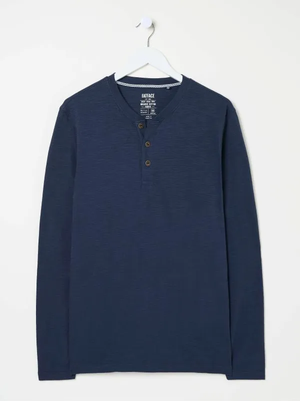 Fat Face Tops and TShirts Men Woodside Navy Blue Long Sleeve Henley T Shirt