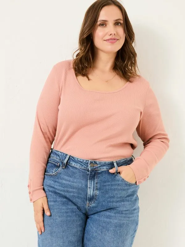Fat Face Tops and TShirts Women Pink Ribbed Scoop Neck Top