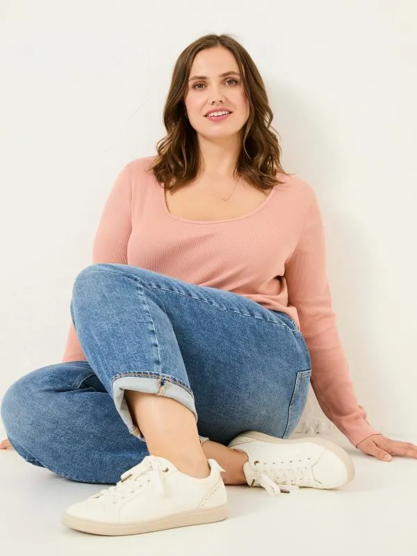 Fat Face Tops and TShirts Women Pink Ribbed Scoop Neck Top