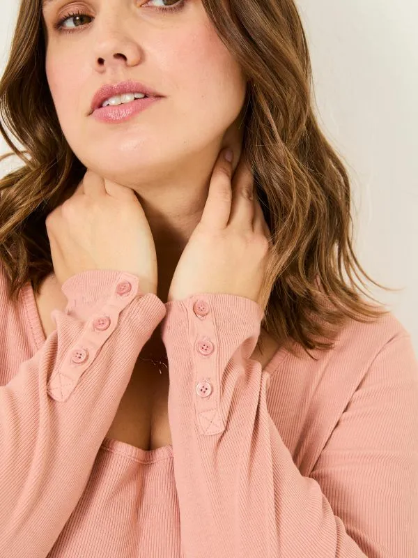Fat Face Tops and TShirts Women Pink Ribbed Scoop Neck Top