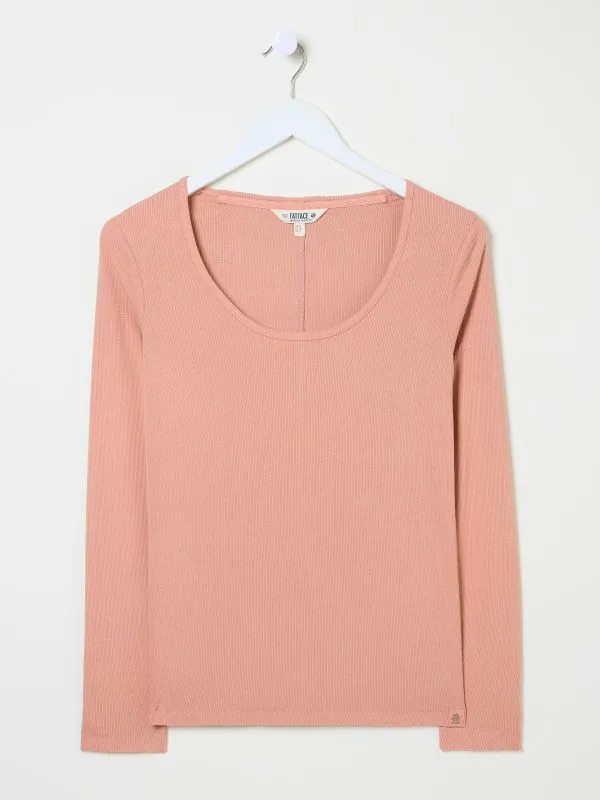 Fat Face Tops and TShirts Women Pink Ribbed Scoop Neck Top