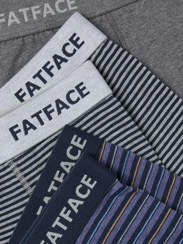 Fat Face Underwear Men Blue Seagrove Stripe Cotton Boxers 3 Pack