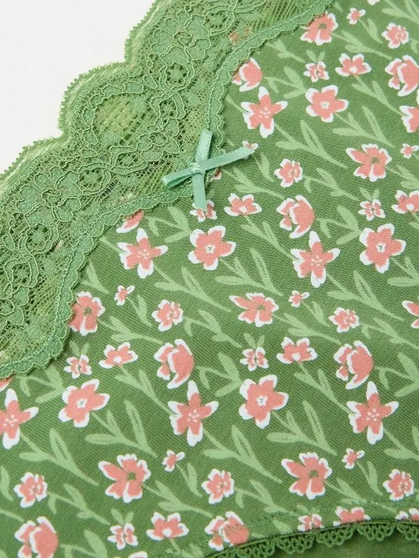 Fat Face Underwear Women Green Linear Floral Mini Knickers