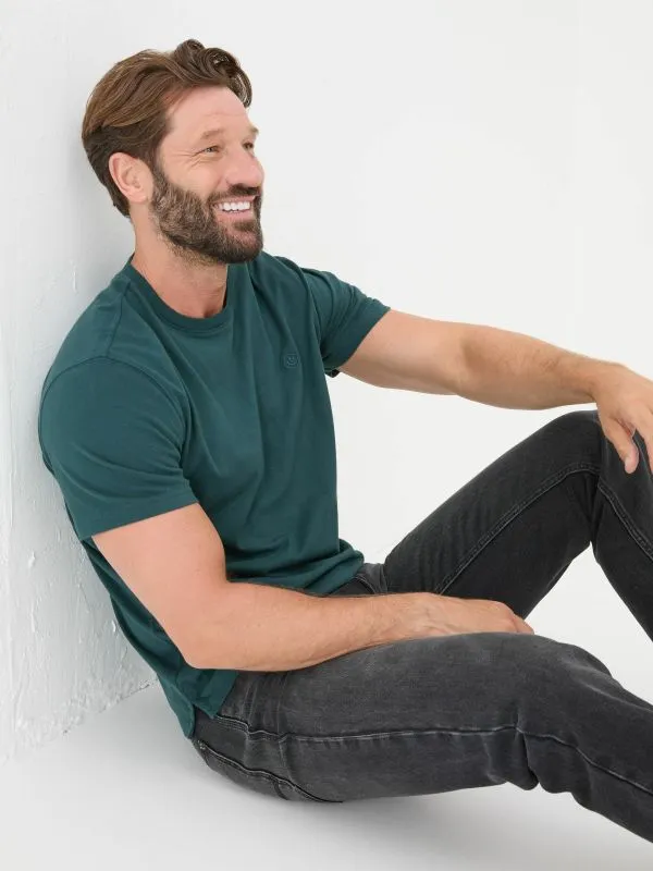 Fat Face Wardrobe Staples Men Lulworth Dark Teal 100 Cotton Organic Crew TShirt Fat Face Wardrobe Staples Men Lulworth Dark Teal 100 Cotton Organic Crew TShirt