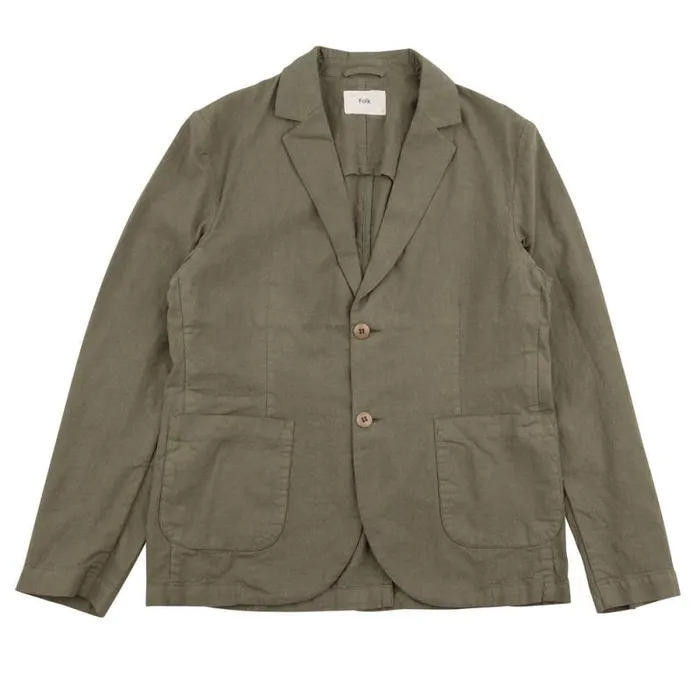 Folk Clothing Outerwear Cotton Linen Blazer 8211 Olive 8211 Mens