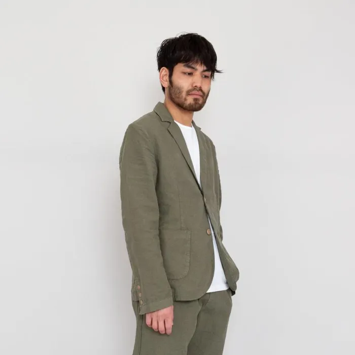 Folk Clothing Outerwear Cotton Linen Blazer 8211 Olive 8211 Mens