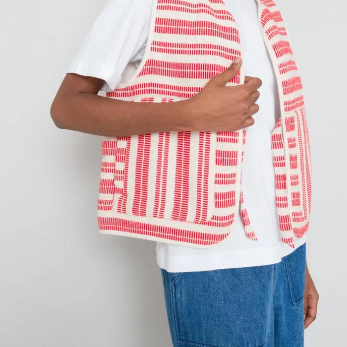 Folk Clothing Outerwear Gilet 8211 Ecru Vermilion Track Weave 8211 Womens
