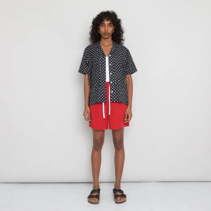 Folk Clothing Shirting Short Sleeve Junction Shirt 8211 Dot And Stripe Dark Navy Voile 8211 Womens