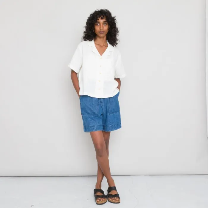 Folk Clothing Shirting Short Sleeve Soft Collar Shirt 8211 Double Layer Ecru Voile 8211 Womens