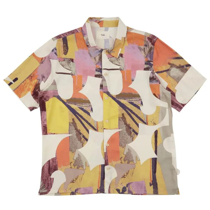 Folk Clothing Shirts Gabe Shirt 8211 Cutout Print Coral Multi 8211 Mens