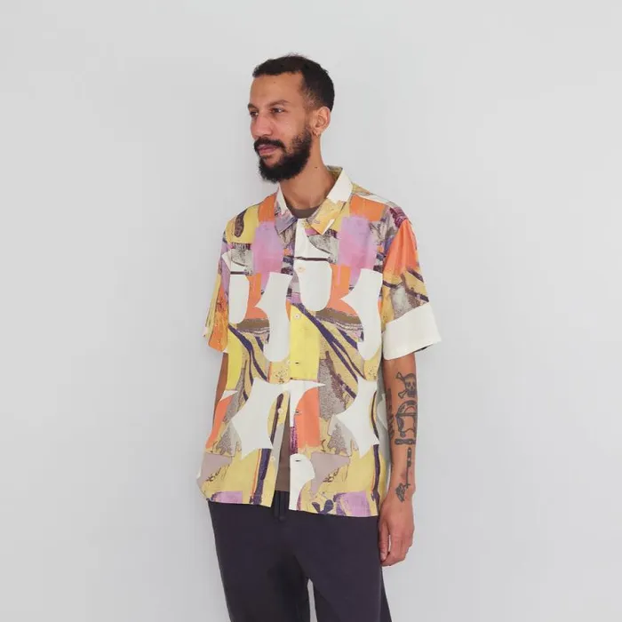 Folk Clothing Shirts Gabe Shirt 8211 Cutout Print Coral Multi 8211 Mens
