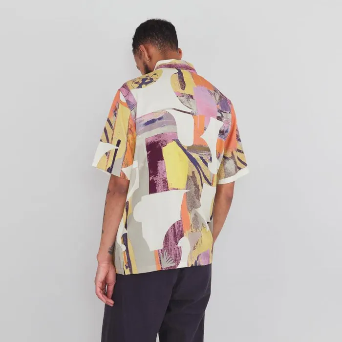 Folk Clothing Shirts Gabe Shirt 8211 Cutout Print Coral Multi 8211 Mens