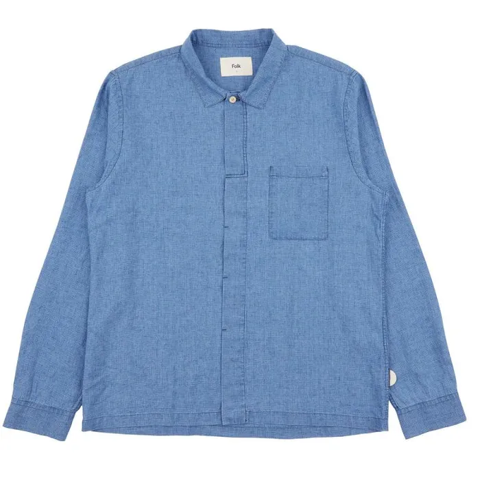 Folk Clothing Shirts Patch Shirt 8211 Light Indigo Waffle 8211 Mens