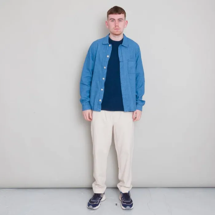 Folk Clothing Shirts Patch Shirt 8211 Light Indigo Waffle 8211 Mens