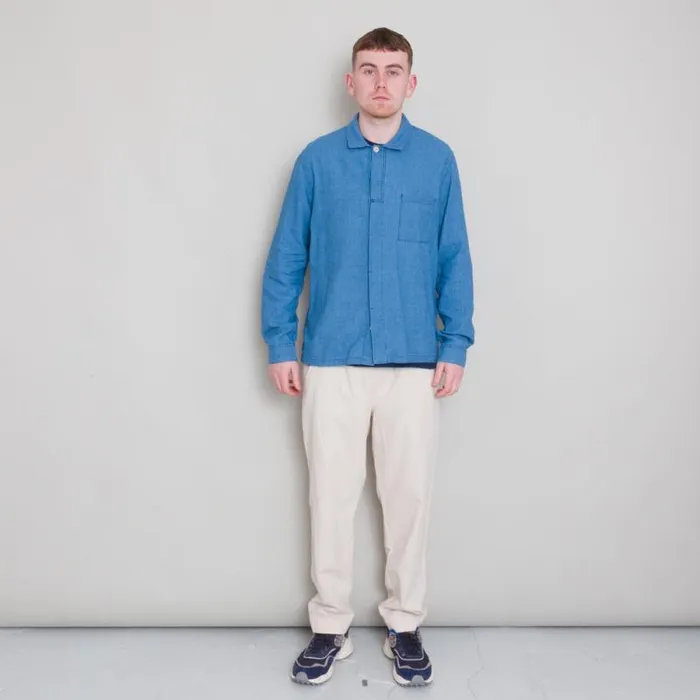 Folk Clothing Shirts Patch Shirt 8211 Light Indigo Waffle 8211 Mens