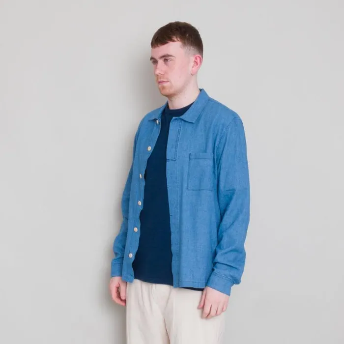 Folk Clothing Shirts Patch Shirt 8211 Light Indigo Waffle 8211 Mens