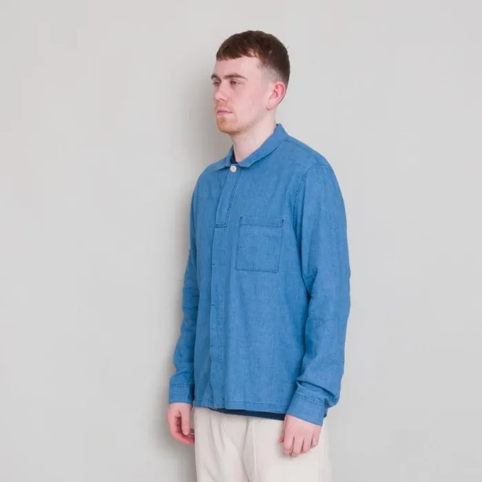 Folk Clothing Shirts Patch Shirt 8211 Light Indigo Waffle 8211 Mens