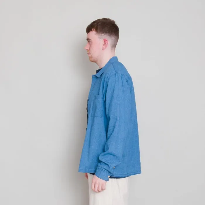 Folk Clothing Shirts Patch Shirt 8211 Light Indigo Waffle 8211 Mens